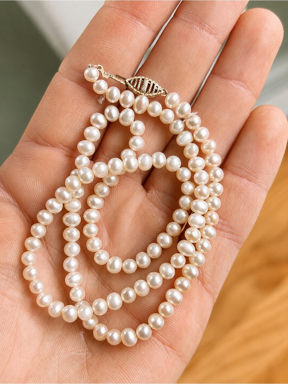 Vintage Freshwater Pearl Necklace 10K Gold Clasp 18” Dainty Genuine Pearls